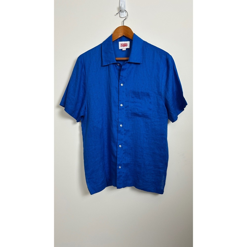 Solid & Striped Mens The Cabana Short‎ Sleeve Linen Blue Shirt Size S